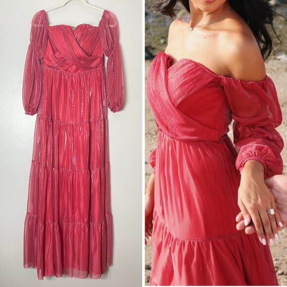 NWT ALAMOUR DRESS M ALEEZA FAIRY RED PINK LONG MAXI  COTTAGECORE ROMANTIC BOHO - Picture 1 of 16
